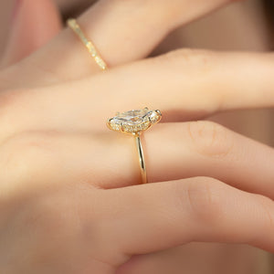The Sarah Set  With A 5 Carat Marquise 18K Yellow Gold Moissanite