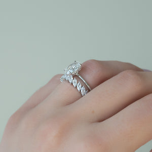 The Sarah Set Pave  With A 2.5 Carat Oval 18K White Gold Moissanite