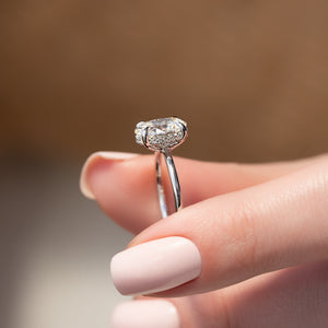 The Sarah Set  With A 2.5 Carat Oval 18K White Gold Moissanite