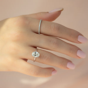 The Sarah Set Pave  With A 2.5 Carat Oval 18K White Gold Moissanite