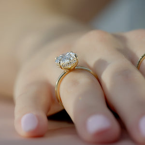 The Sarah Set Pave  With A 2.5 Carat Oval 18K Yellow Gold Moissanite