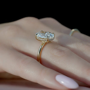 The Sarah Set  With A 3 Carat Oval 18K Yellow Gold Moissanite