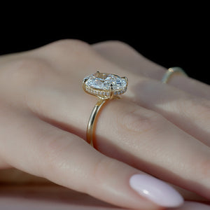 The Sarah Set Pave  With A 2.5 Carat Oval 18K Yellow Gold Moissanite