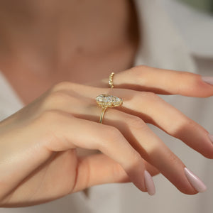 The Sarah Set  With A 4 Carat Pear 18K Yellow Gold Moissanite