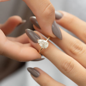 The Sarah Set  With A 3.5 Carat Pear 14K Yellow Gold Moissanite