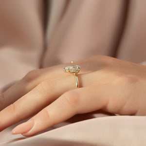 The Sarah Set Pave  With A 2.5 Carat Pear 14K Yellow Gold Moissanite