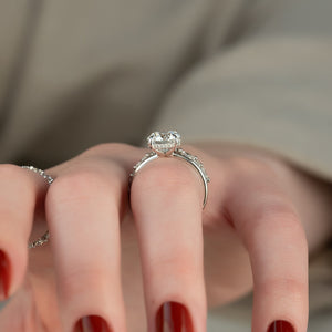 The Sarah Set Pave  With A 4.5 Carat Round 14K White Gold Moissanite