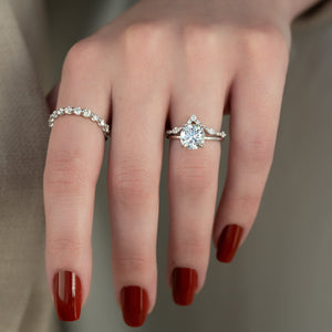 The Sarah Set  With A 4.5 Carat Round 18K White Gold Moissanite