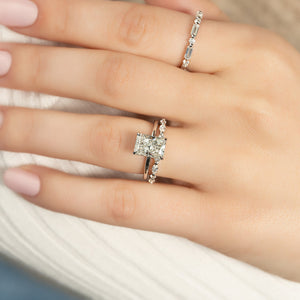 The Sarah Set  With A 3 Carat Radiant 14K White Gold Moissanite