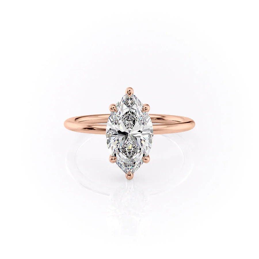 The Sarah Set  With A 3 Carat Marquise 14K Rose Gold Moissanite