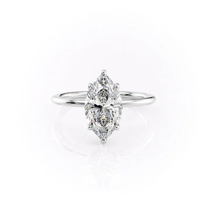 The Sarah Set  With A 2.5 Carat Marquise 14K White Gold Moissanite