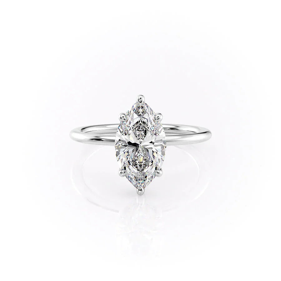 The Sarah Set  With A 1.5 Carat Marquise 18K White Gold Moissanite