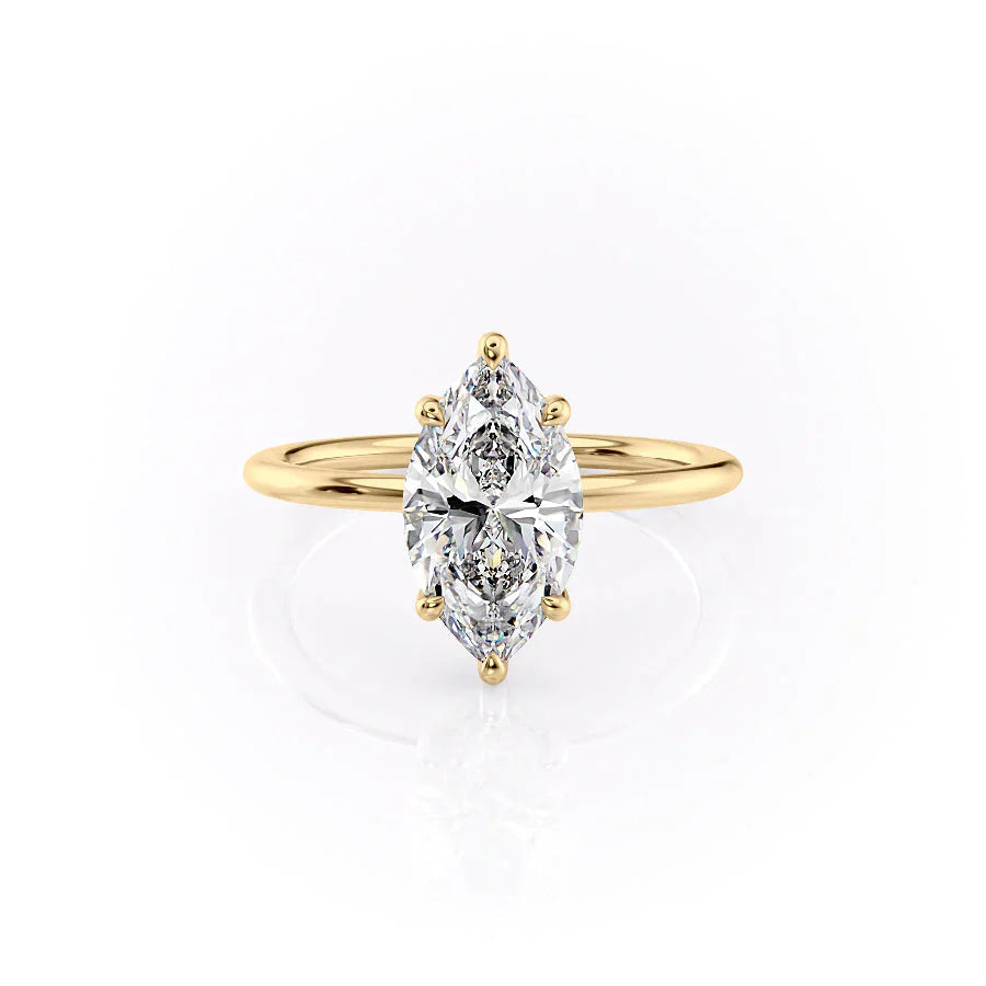 The Sarah Set  With A 1.5 Carat Marquise 18K Yellow Gold Moissanite
