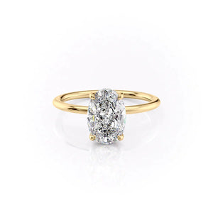 The Sarah Set  With A 5 Carat Oval 14K Yellow Gold Moissanite
