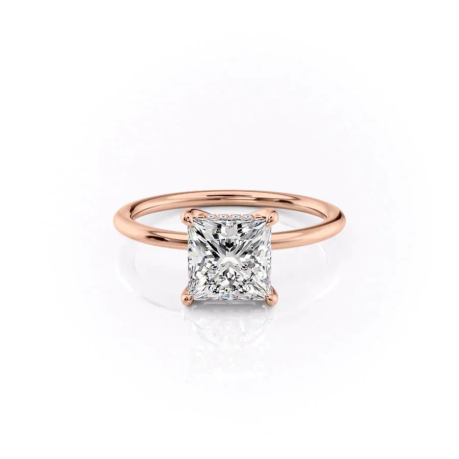 The Sarah Set With A 3 Carat Princess 18K Rose Gold Lab Diamond