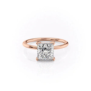 The Sarah Set With A 3 Carat Princess 18K Rose Gold Lab Diamond