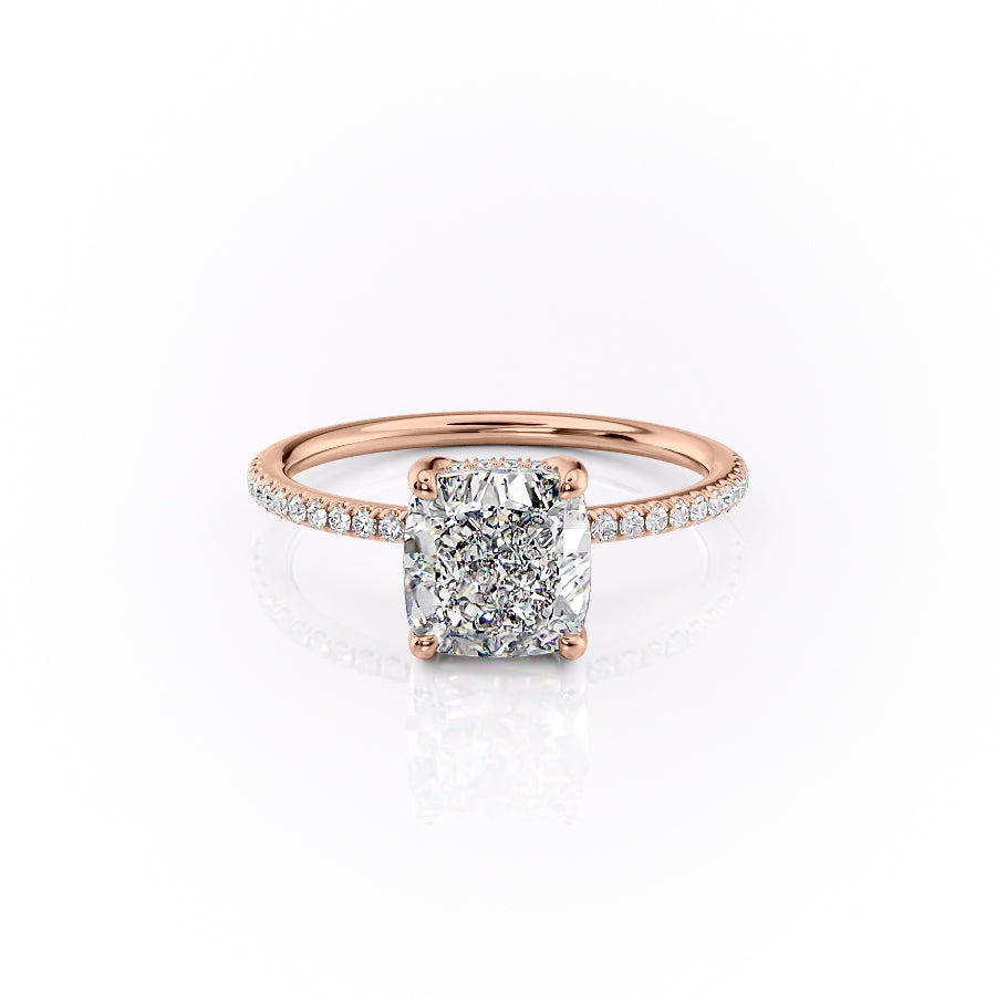 The Sarah Set Pave  With A 4.5 Carat Cushion 14K Rose Gold Moissanite