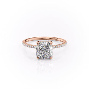 The Sarah Set With A 3 Carat Cushion 14K Rose Gold Lab Diamond