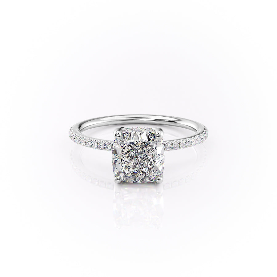 The Sarah Set With A 2.5 Carat Cushion 14K White Gold Lab Diamond