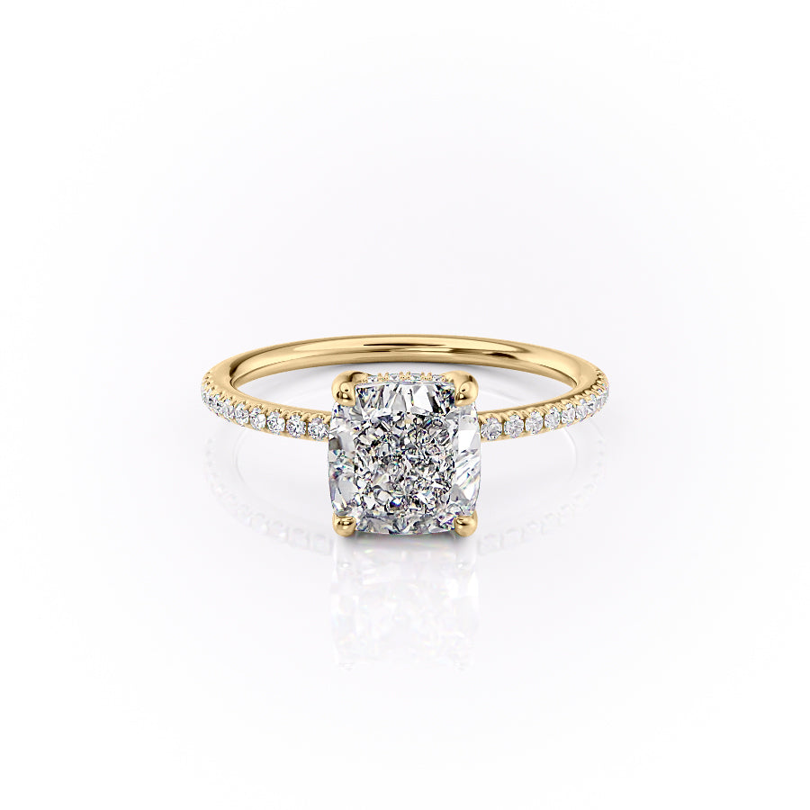 The Pave Sarah Set With A 1 Carat Cushion 18K Yellow Gold Lab Diamond