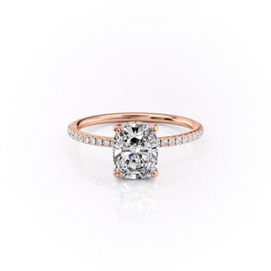 The Sarah Set Pave  With A 1 Carat E. Cushion 14K Rose Gold Moissanite