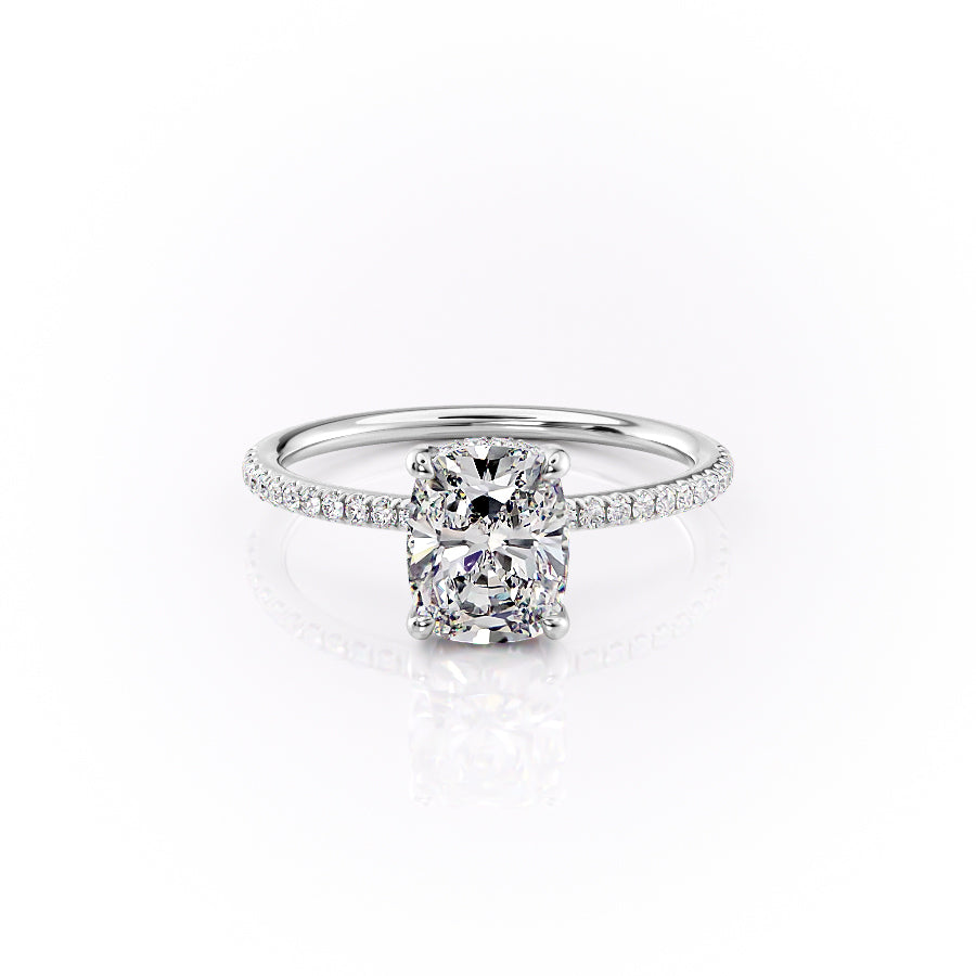 The Pave Sarah Set With A 2 Carat E. Cushion 14K White Gold Lab Diamond