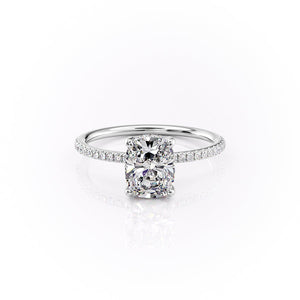 The Pave Sarah Set With A 2 Carat E. Cushion 14K White Gold Lab Diamond