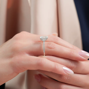 The Pave Sarah Set With A 2 Carat E. Cushion 18K White Gold Lab Diamond