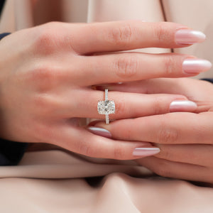 The Pave Sarah Set With A 2 Carat E. Cushion 18K White Gold Lab Diamond