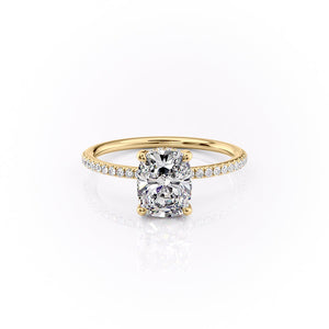 The Pave Sarah Set With A 2 Carat E. Cushion 18K Yellow Gold Lab Diamond