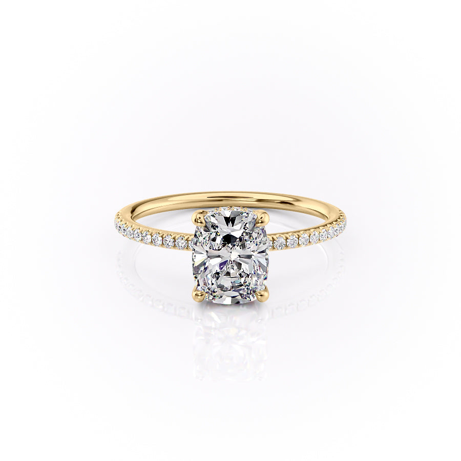 The Pave Sarah Set With A 2 Carat E. Cushion 14K Yellow Gold Lab Diamond