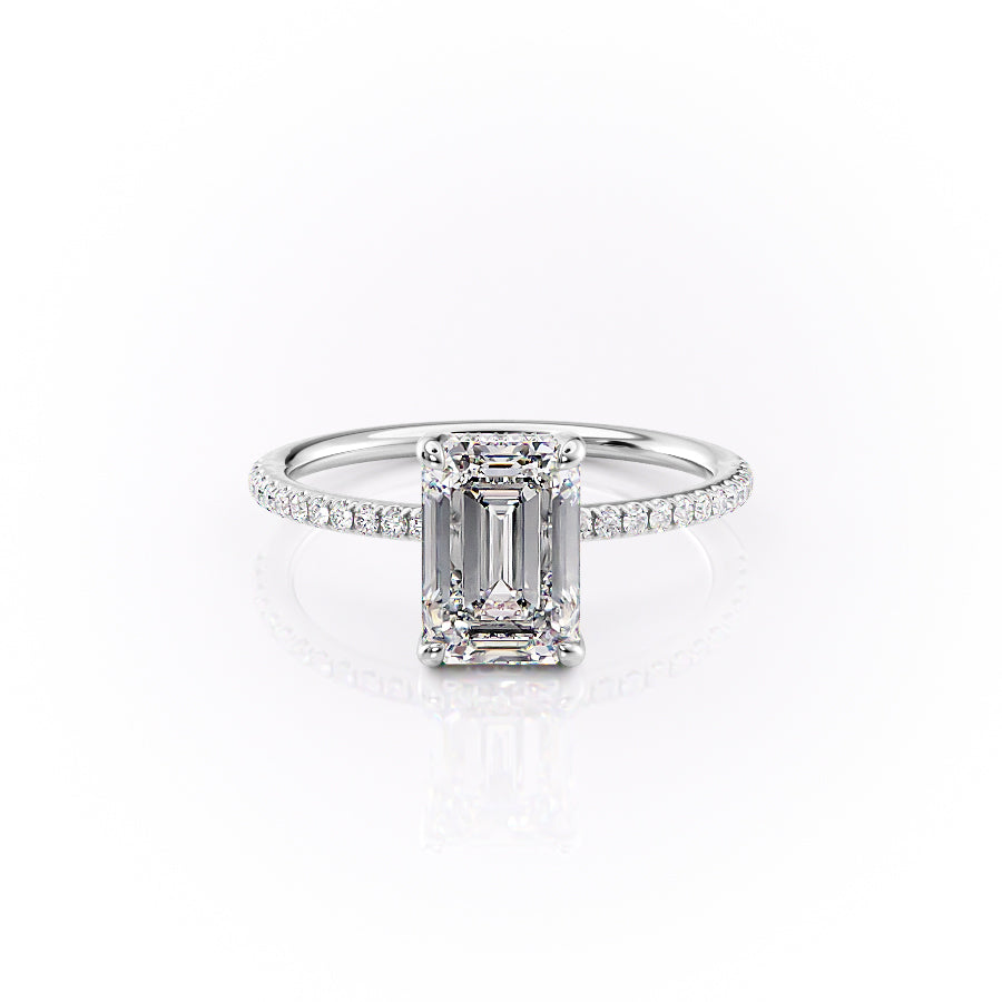 The Pave Sarah Set With A 1 Carat Emerald 14K White Gold Lab Diamond