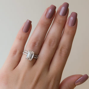 The Pave Sarah Set With A 1 Carat Emerald 18K White Gold Lab Diamond