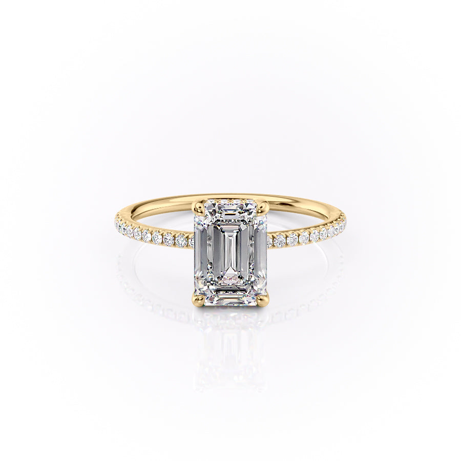 The Sarah Set With A 2 Carat Emerald 14K Yellow Gold Lab Diamond