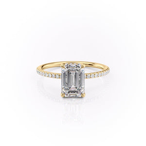 The Pave Sarah Set With A 1 Carat Emerald 18K Yellow Gold Lab Diamond