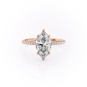 The Sarah Set Pave  With A 3 Carat Marquise 14K Rose Gold Moissanite
