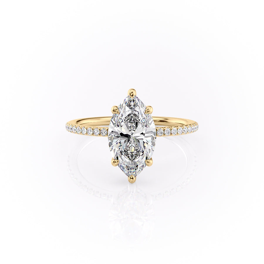 The Pave Sarah Set With A 2 Carat Marquise 14K Yellow Gold Lab Diamond