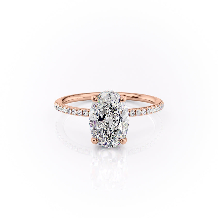 The Sarah Set Pave  With A 2.5 Carat Oval 14K Rose Gold Moissanite
