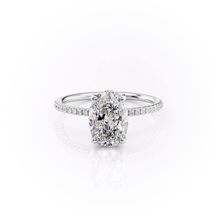The Sarah Set Pave  With A 1.5 Carat Oval 14K White Gold Moissanite