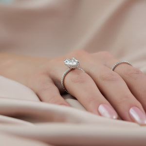 The Pave Sarah Set With A 1 Carat Oval 18K White Gold Lab Diamond