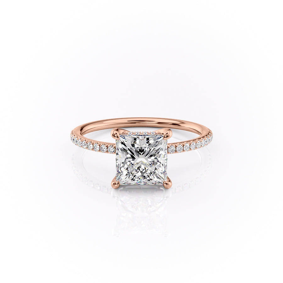 The Sarah Set With A 1 Carat Princess 14K Rose Gold Lab Diamond
