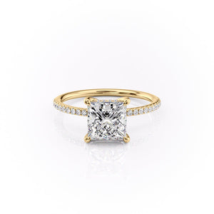 The Sarah Set Pave  With A 2 Carat Princess 18K Yellow Gold Moissanite