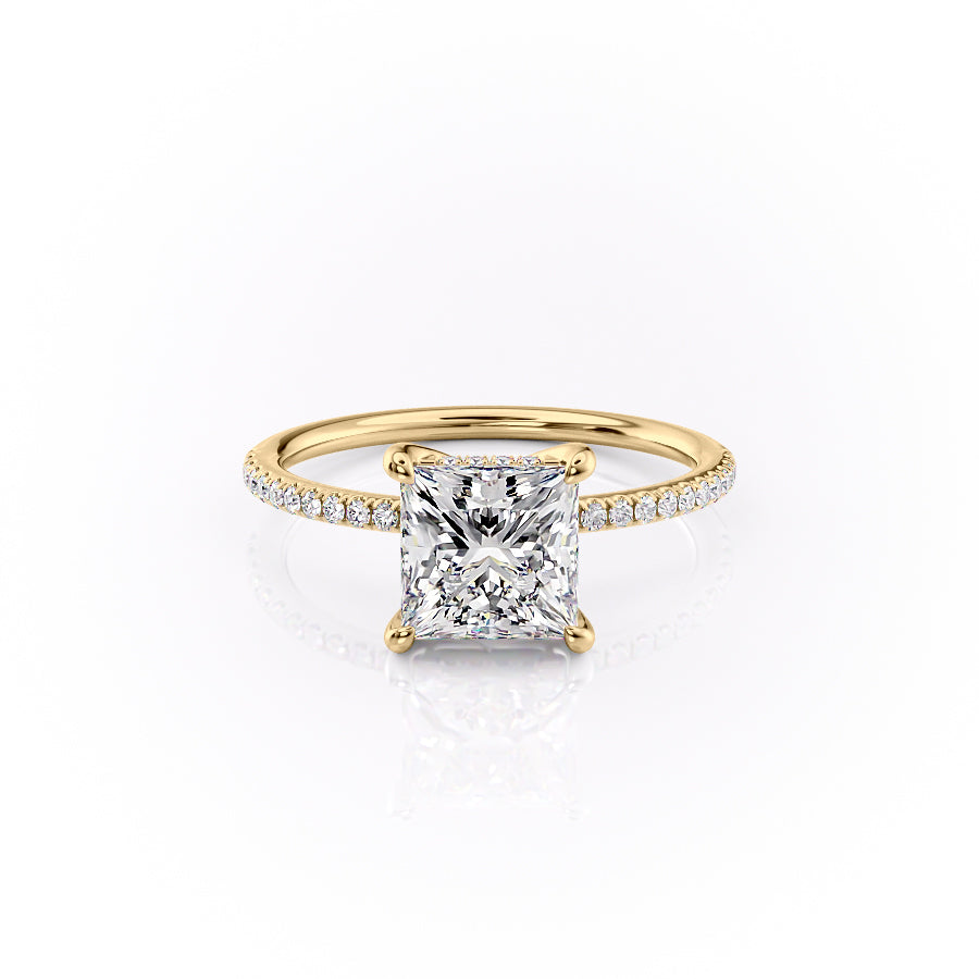 The Sarah Set Pave  With A 2.5 Carat Princess 18K Yellow Gold Moissanite