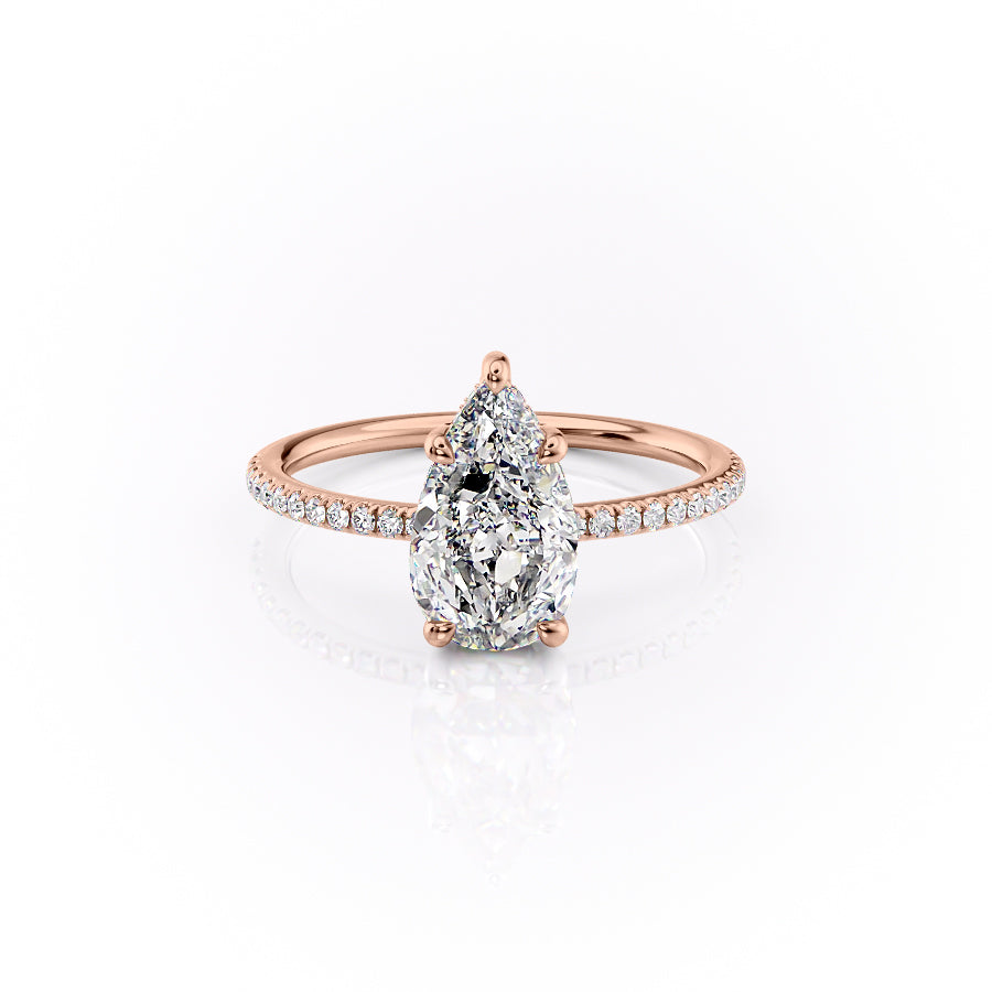 The Pave Sarah Set With A 1 Carat Pear 14K Rose Gold Lab Diamond