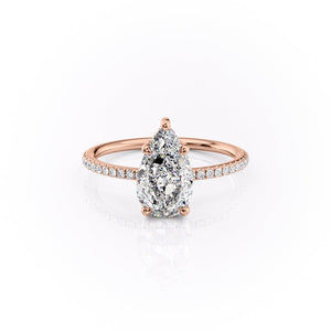 The Sarah Set Pave  With A 2.5 Carat Pear 14K Rose Gold Moissanite