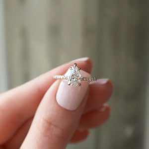 The Pave Sarah Set With A 1 Carat Pear 14K Rose Gold Lab Diamond