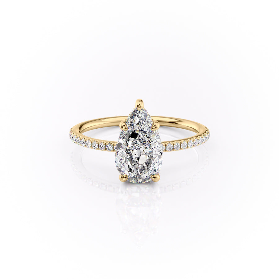 The Sarah Set With A 2.5 Carat Pear 18K Yellow Gold Lab Diamond
