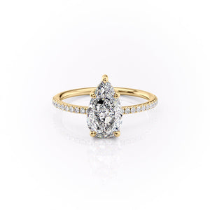 The Sarah Set With A 1.5 Carat Pear 18K Yellow Gold Lab Diamond