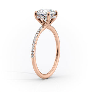 The Sarah Set Pave  With A 1 Carat E. Cushion 14K Rose Gold Moissanite