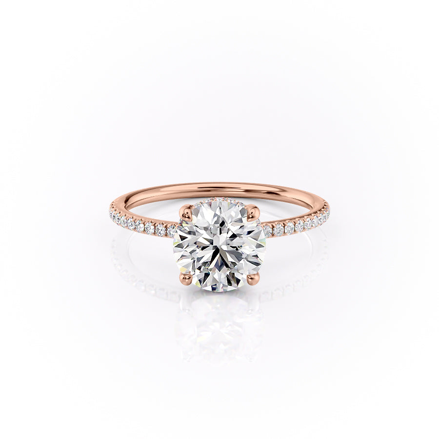 The Sarah Set Pave  With A 1.5 Carat Round 14K Rose Gold Moissanite